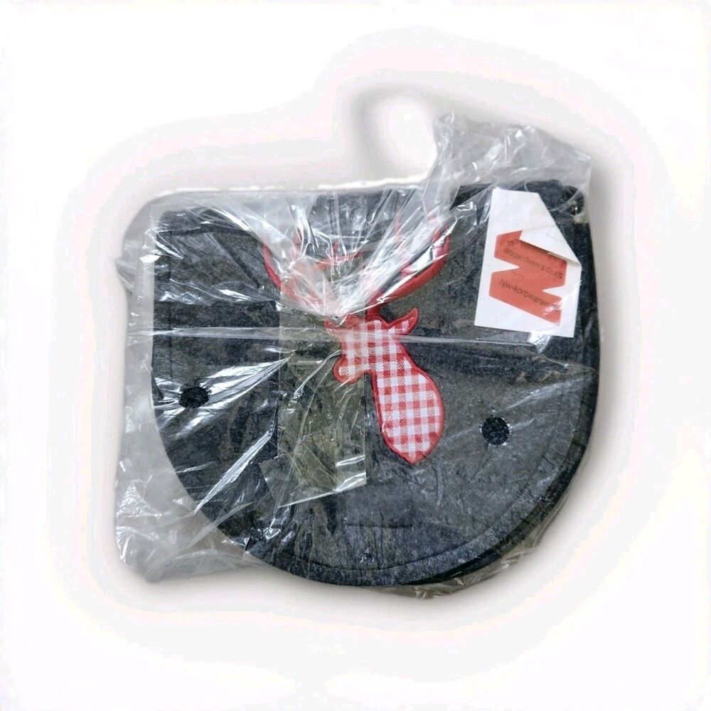 NIB Felt Reindeer Crossbody Purse Gray Red Plaid Christmas Made in Germany